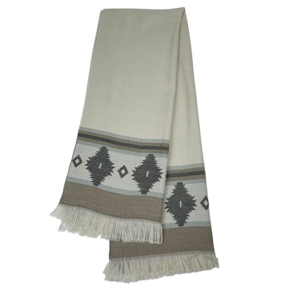 Womens Aztec Fringe Scarf Shawl Ivory Neutral Western Boho Sothwestern Cowgirl - Picture 9 of 11